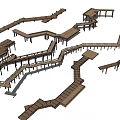 Wooden Road Facilities With Various Curved And Straight Walkways And Platforms