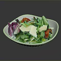 Fresh Salad with Green Lettuce Red Tomatoes Purple Radicchio and White Cheese in White Bowl