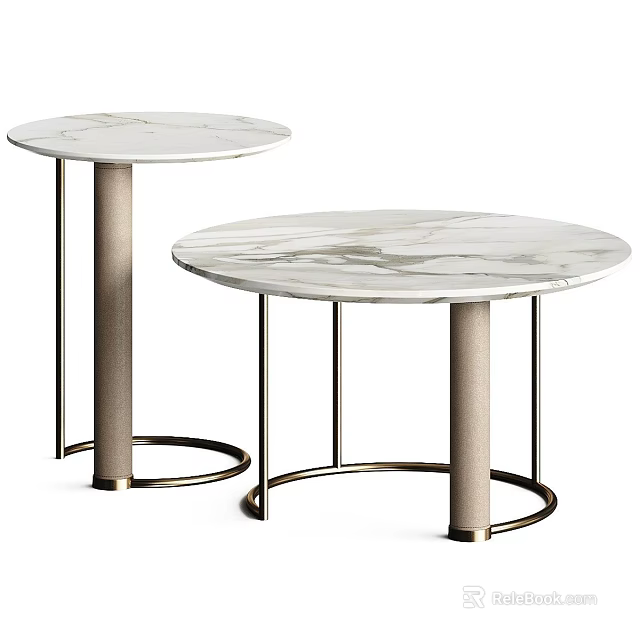 Modern Round Marble Tables With Stylish Metal Frame And Beige Columns 3d model
