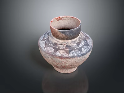 Ancient Red And White Pottery Jar With Geometric Patterns On Dark Background 3d model