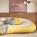 Stylish Yellow Curved Sectional Sofa With Yellow And Striped Cushions Green Plant And Floor Lamp