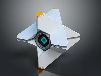 Smart Machine Star Shaped Structure White and Orange Components With Central Green Sensor 3d model