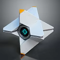 Smart Machine Star Shaped Structure White and Orange Components With Central Green Sensor 3d model