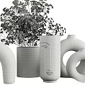 Beige Vases With Various Shapes And Dried Flower Arrangement For Home Decor