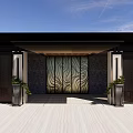 Modern Entrance Gate Design With Decorative Panel Stone Walls And Planters 3d model