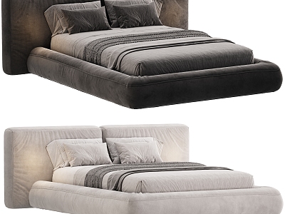 Modern Double Bed Karen Suede Fabric Bed 3d model