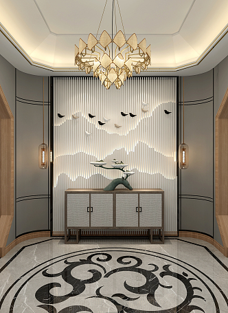 New Chinese Entrance Hall Aisle 3d model