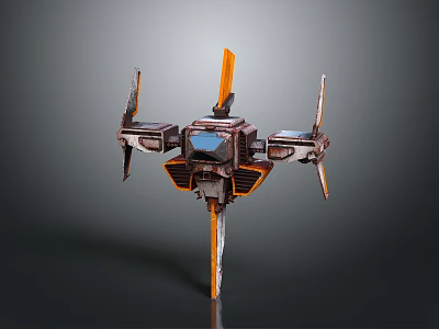 Orbital Spacecraft Satellite With Metallic Structure And Orange Accents Multi Wing Design 3d model