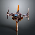 Orbital Spacecraft Satellite With Metallic Structure And Orange Accents Multi Wing Design