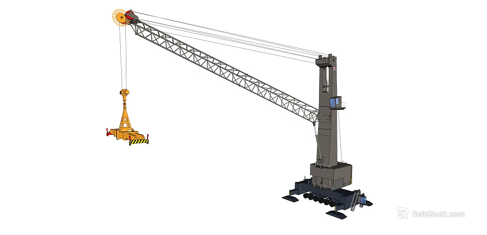 Industrial Equipment Heavy Duty Crane With Long Boom And Lifting Cable System 3d model 