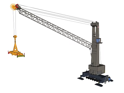 Industrial Equipment Heavy Duty Crane With Long Boom And Lifting Cable System 3d model