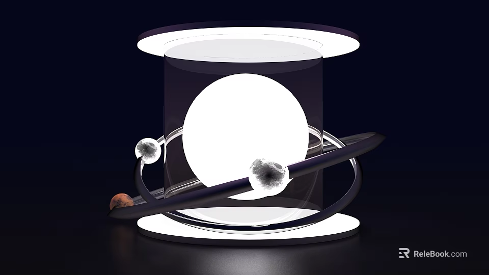 Illuminated Sphere Decorative Piece With Transparent Cylinder Ring And Small Spheres 3d model 