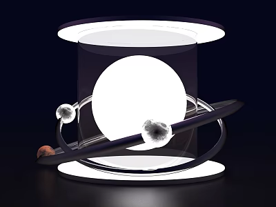 Illuminated Sphere Decorative Piece With Transparent Cylinder Ring And Small Spheres 3d model