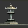 Traditional Ancient Style Bronze Decorative Lantern With Stone Base And Ornate Top