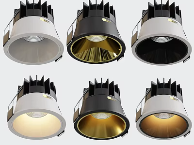 Modern Downlights Spotlights With Aluminum Heat Sink And Black White Gold Finishes 3d model