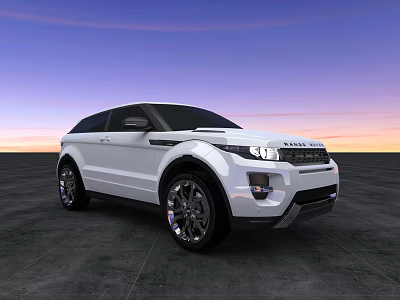 White Range Rover Evoque SUV Parked On Concrete Ground With Sunset Sky 3d model