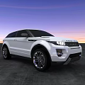 White Range Rover Evoque SUV Parked On Concrete Ground With Sunset Sky 3d model