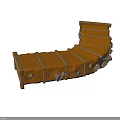 Curved Wooden Step Structure With Brown Surface Horizontal Straps And Support Blocks