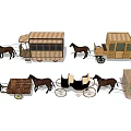 Different Styles Of Horse Drawn Carriages With Wooden Bodies And Wheels