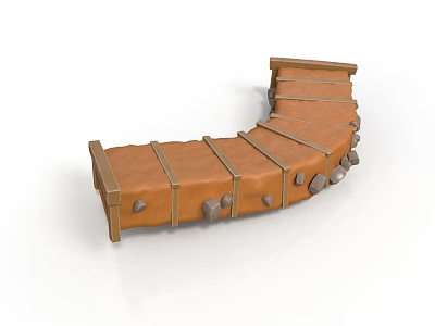 Curved Wooden Step Structure With Brown Surface Horizontal Straps And Support Blocks 3d model