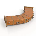 Curved Wooden Step Structure With Brown Surface Horizontal Straps And Support Blocks