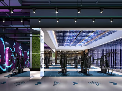 Modern Fitness Gym Interior With Multiple Workout Equipment And Contemporary Design 3d model