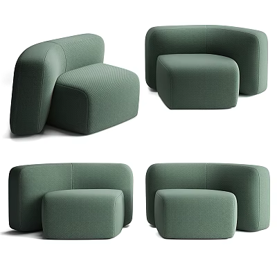 Green Fabric Single Sofa with Modern Curved Design and Matching Ottoman 3d model
