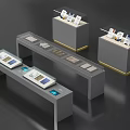Modern Gray Display Shelves With Long Tabletop And Square Showcase Units For Product