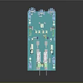 Detailed 3D Model of Electronic Circuit Board With Blue Green Components and Layout Structure