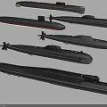 Detailed Submarine Models As Water Transport With Various Sizes And Black Red Accents