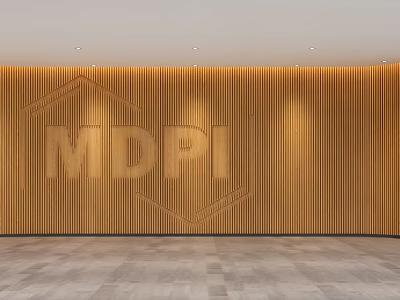 Modern Reception Desk With Wooden Wall Panel MDPI Logo Ceiling Lighting And Gray Floor Tiles 3d model