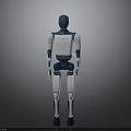 Blue And White Humanoid Robot Standing With Mechanical Structure And Grey Gradient Background