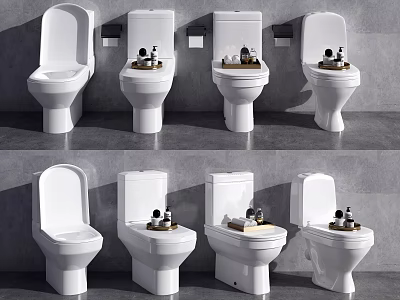 Modern White Toilets With Various Styles And Accessories In Grey Bathroom 3d model