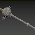 Medieval Metal Mace Weapon Featuring Spherical Head Sharp Spikes And Long Handle