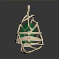 Delicate Gold Pendant With Green Gemstone In Intricate Metal Frame
