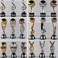 Various Designed Trophies with Gold Silver Bronze Finishes and Unique Shaped Decorative Bases