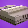 Retro Super Nintendo Entertainment Console With Gray Design Purple Buttons And Controller Ports