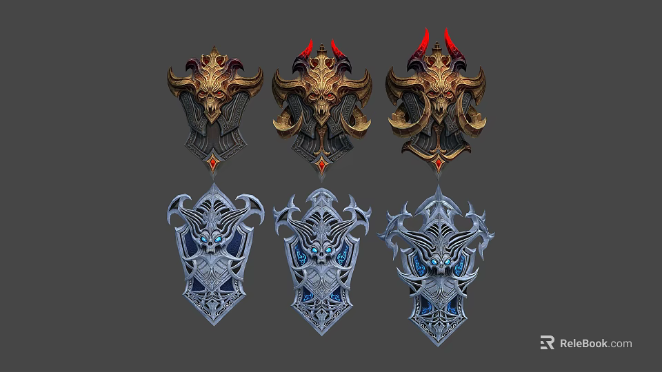 Fantasy Style Decorative Shield Designs With Intricate Patterns And Colorful Details 3d model 