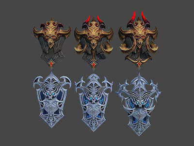 Fantasy Style Decorative Shield Designs With Intricate Patterns And Colorful Details 3d model