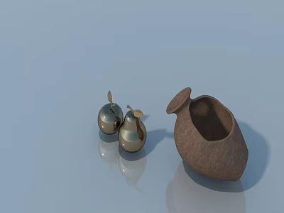 Modern Brown Pet Cabinet With Golden Apple Decorations And Wooden Finish 3d model