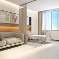 Modern Patient Room Interior Design With Sofa Bedside Table And Wall Decor Elements