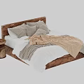 Cozy Double Bed With Wooden Headboard Neutral Linen Bedding And Round Side Tables