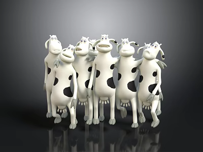 Cartoon Style Cartoon Dog Cartoon Dog Road Grass Clear Sky Nine White Dog Black Spotted Happy Dog Plastic Material Looking Up 3d model