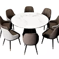 Modern Round Dining Table Set With Marble Top And Upholstered Chairs 3d model