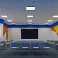 Xueersi Double Teacher School Classroom With Orange Interior Tables Chairs And Screen
