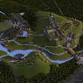Aerial View Planning of Integrated Development with Green Spaces Water Bodies and Roads