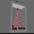Pink Christmas Tree With Decorative Balls In White Frame Surrounded By Gift Boxes 3d model