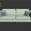 Beige Two Seater Sofa With Geometric Pattern Pillows And Dark Wooden Legs