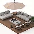 Modern Outdoor Sofa Coffee Table Leisure Chair Sunshade Green Plant Ornaments 3d model