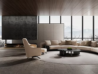 Modern Living Room Curved Combination Sofa Leisure Chair Bookshelf Side Cabinet Coffee Table Side Table 3d model